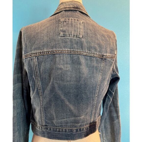 Abercrombie & Fitch Denim Jacket Cropped Distressed 100% Cotton Button Close XS - Picture 3 of 7